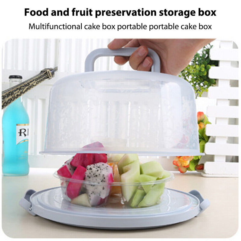 10 inch Round Portable Cake Box Fresh-keeping Case Birthday Decor (Blue) Newly