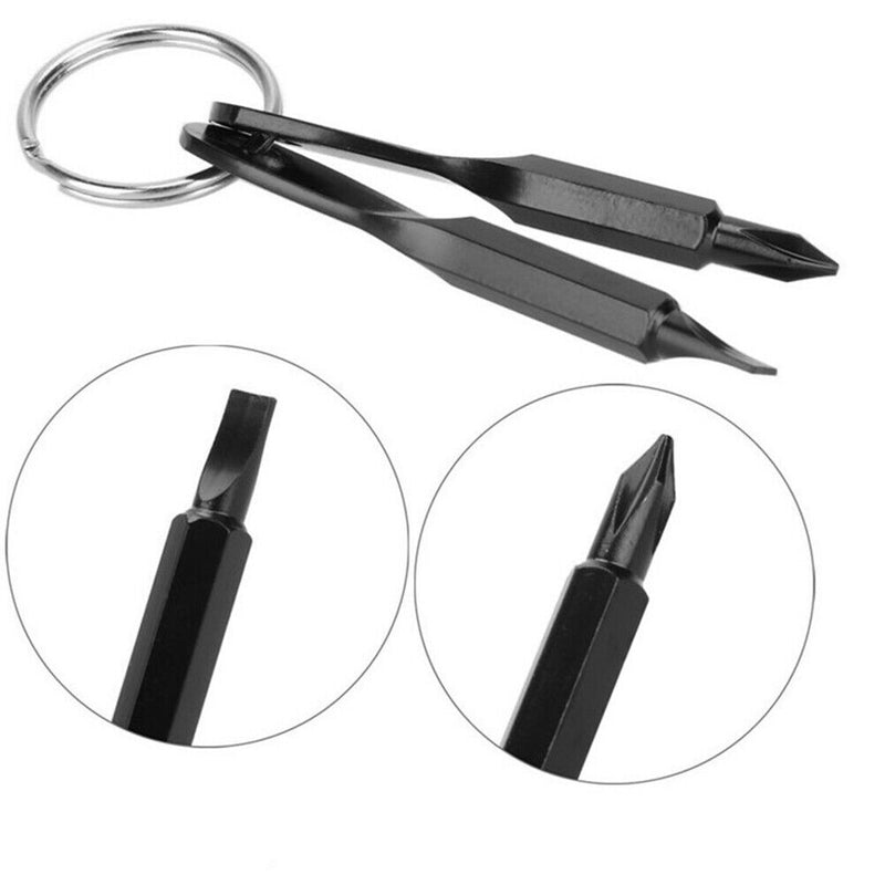2pcs Phillips Slotted Screwdriver Keychain Pocket Repair Tools (Black) Newly