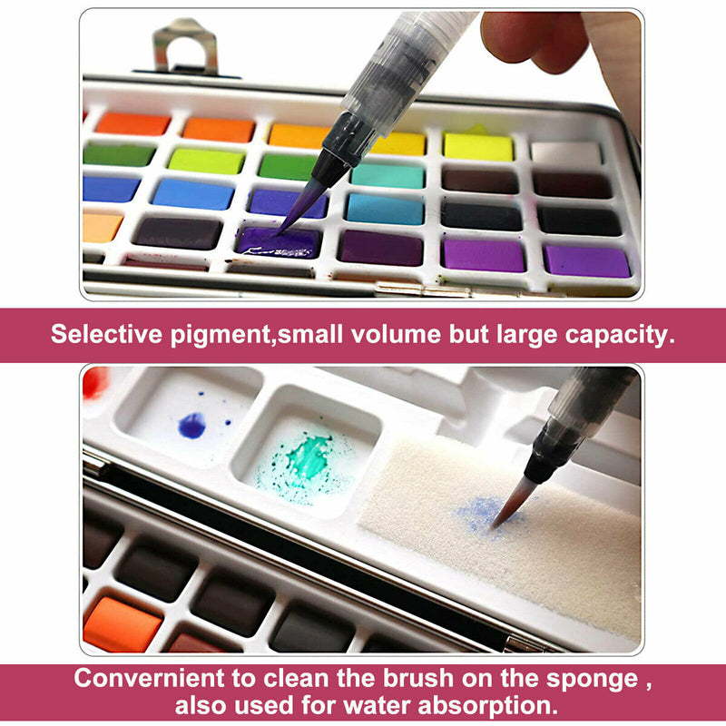 Professional 50 Colors Watercolor Paint Draw Painting + Water Brush Pigments Set