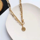 Women Stainless Steel  Chain Collar Statement Coin Pendant Punk Choker Necklace