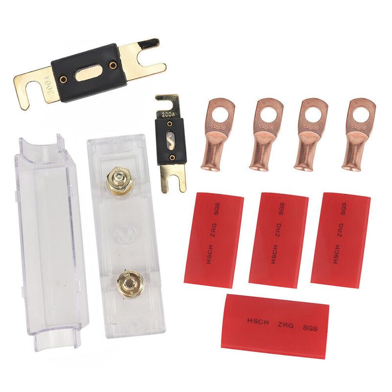 ANL Style Fuse Holder + 200A 300 Amp Fuses + Wire Lugs + Heat Shrink Tubes Kit