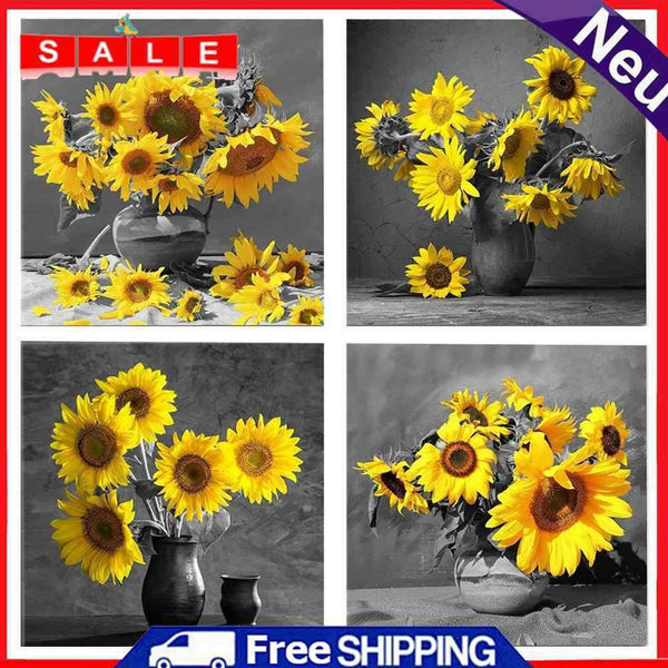 DIY Hand Painted 4 Panel Paint By Numbers Oil Canvas Pictures Sunflower Kit Gift