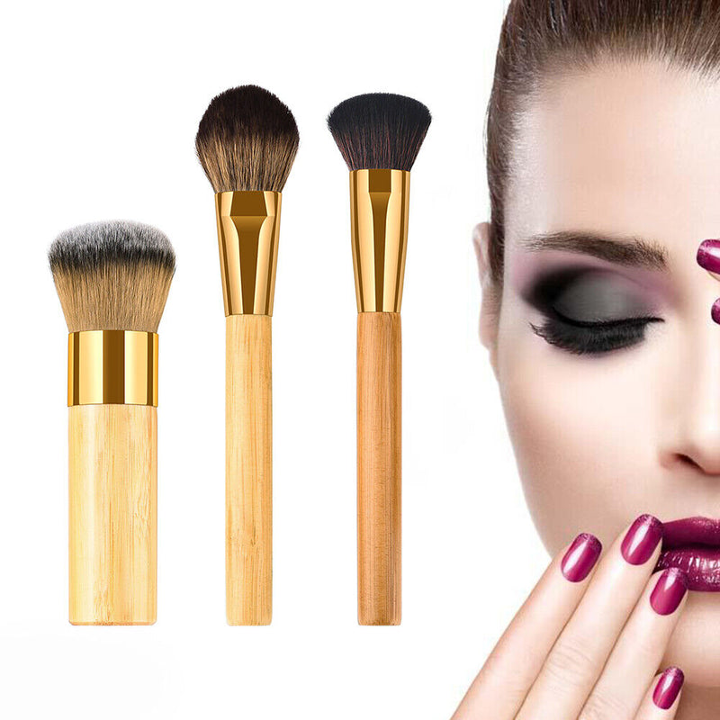 3pcs Bamboo Handle Soft Hair Foundation Loose Powder Blush Makeup Brushes-239058