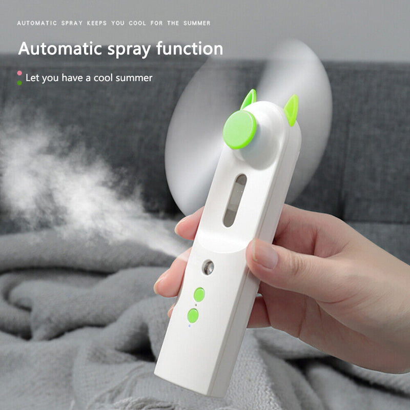 Water Spray Mist Fan Handheld Humidifier Face Steamer Cooling Fan (Green)