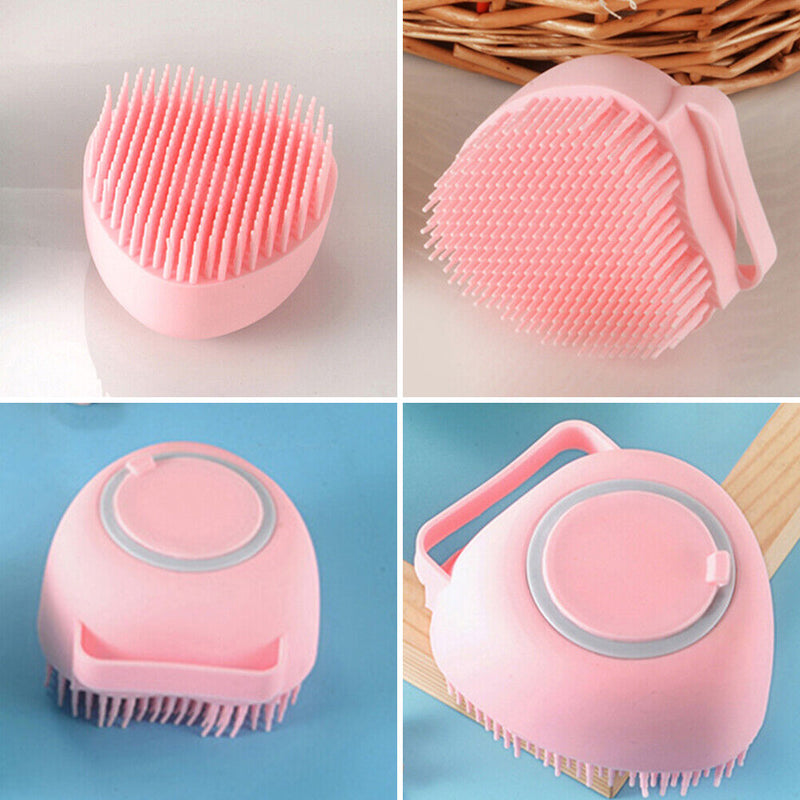 Dog Bath Brush Massage Gloves Silicone Comb Cat Shower Grooming (Pink)