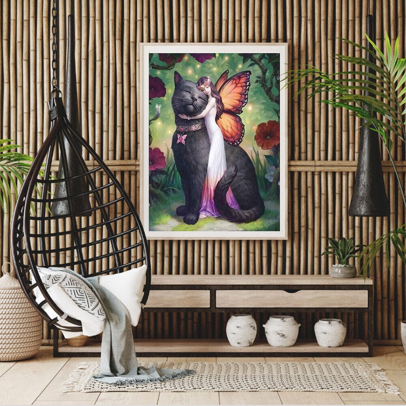 Butterfly Girl and Cat Oil Paint By Numbers DIY Home Decoration Gift Unframed