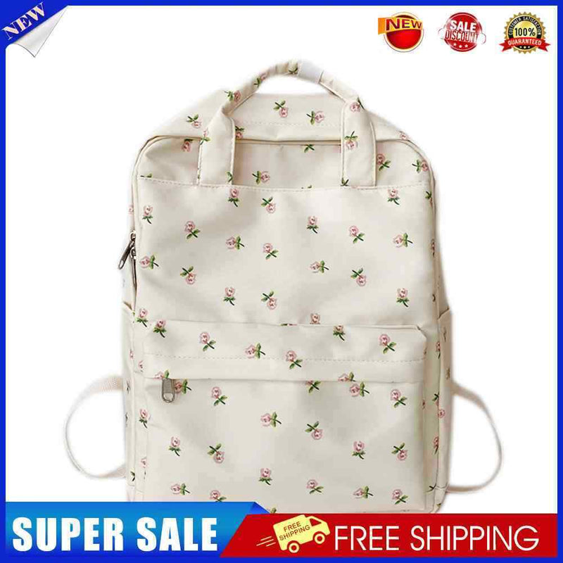 #A Fashion Large Capacity Flower Prints Student School Bag Zipper Shoulder Bag