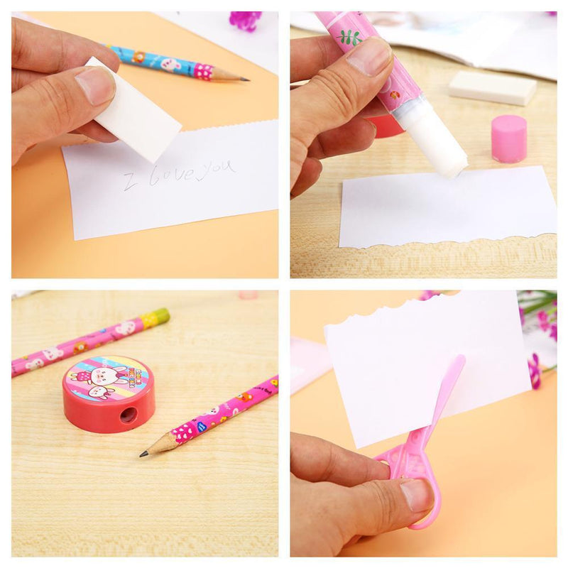 9pcs Cartoon Cute Pencil Sharpener Scissor Earser Children Supply Stationery