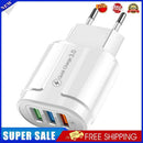 EU Plug 3 Port USB Charger QC3.0 Wall Phone Fast Charging Adapter (White)