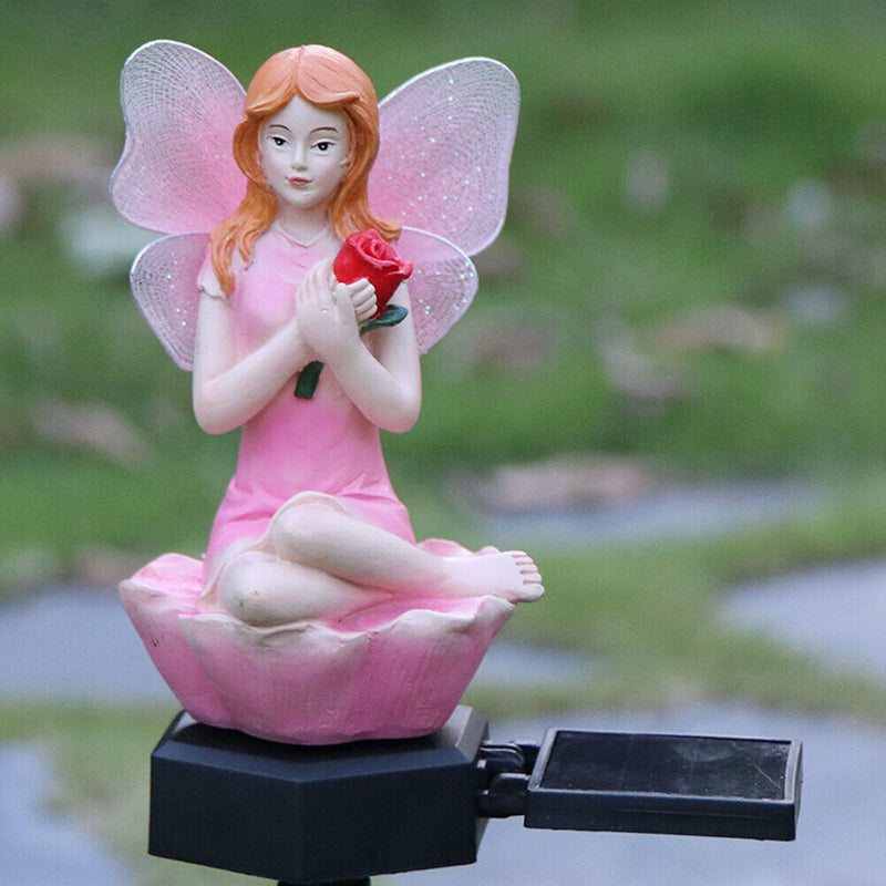 Solar Flower Fairy Light Outdoor Pixie Lawn Stake Lamp Garden Decor (Pink)
