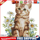 Cross Stitch Kits 14CT Stamped Cat Flowers Canvas Needlework (DA413)