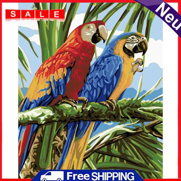 DIY Digital Oil Painting By Numbers Kits Two Parrots Animals Art Picture 40x50cm