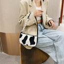 Plush Handbags Female Cow Print Shoulder Underarm Bag Chain Tote Purses (2)