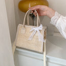 Straw Woven Shoulder Bag Summer Beach Lace Splicing Women Shopping Beach Purse