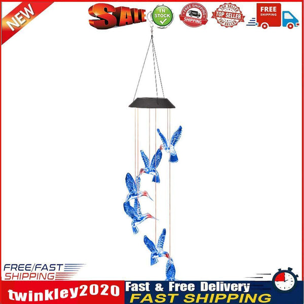 Solar LED Color Changing Wind Chime Lamps Hummingbird Pendant Lights (A) Newly