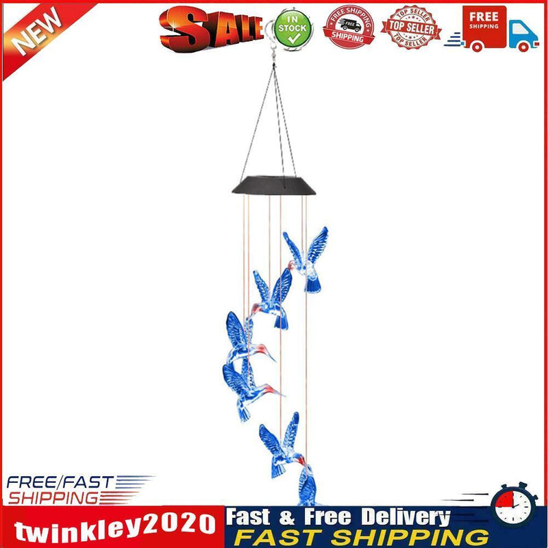 Solar LED Color Changing Wind Chime Lamps Hummingbird Pendant Lights (A) Newly