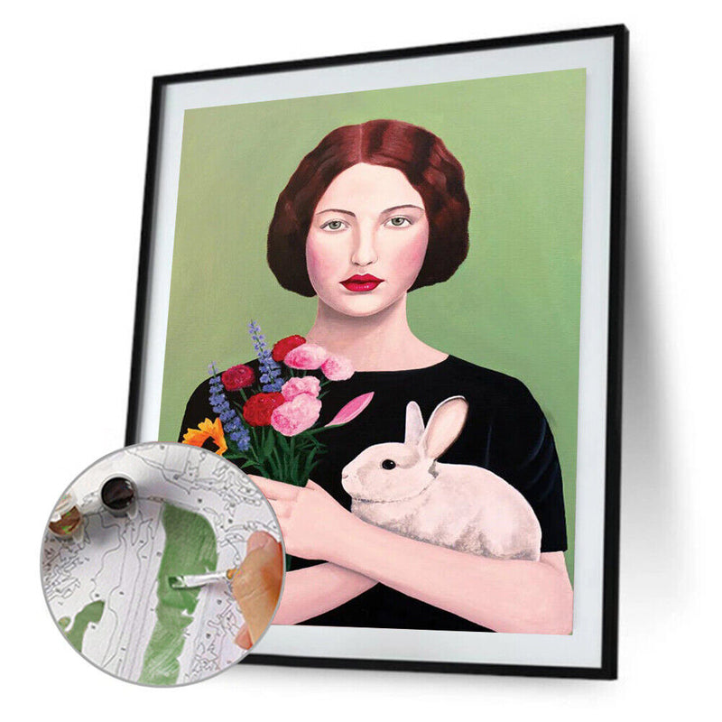 Oil Paint By Numbers Picture DIY Drawing Short Hair Woman Art Drawing on Canv