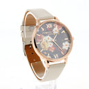 Trendy Fashion Mirror Face Flower PU Leather Wrist Watch (Beige)