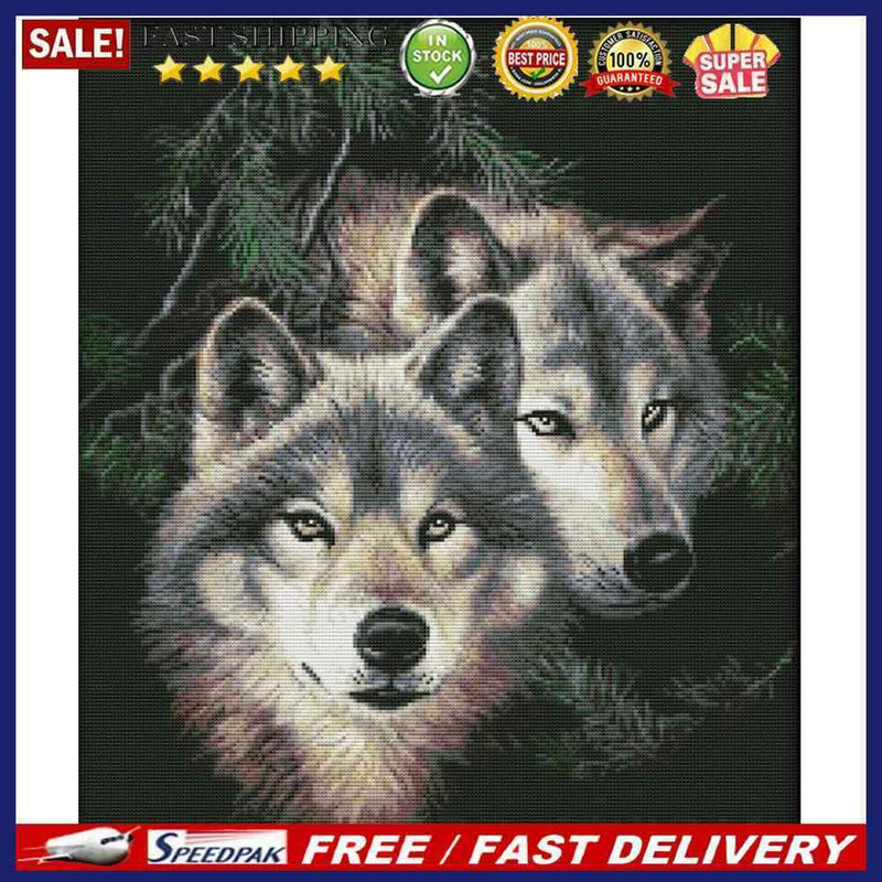 Cross Stitch Kits 11CT Stamped DIY Wolf Full Embroider Mosaic Needlework