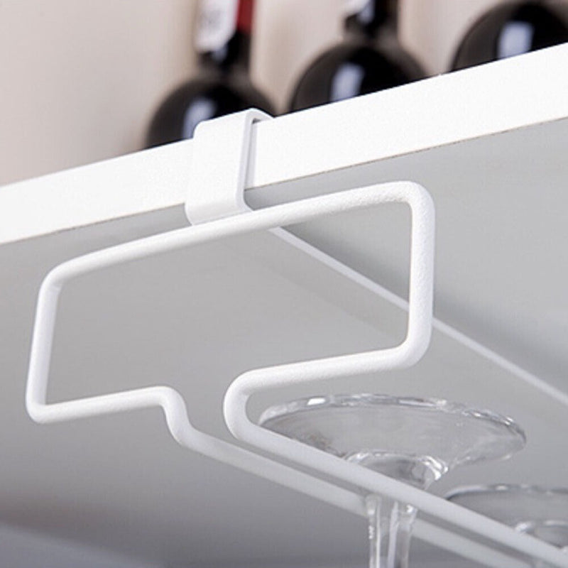Metal Wine Rack Glass Holder Hanging Shelf Goblet Store Organizer (White) Newly