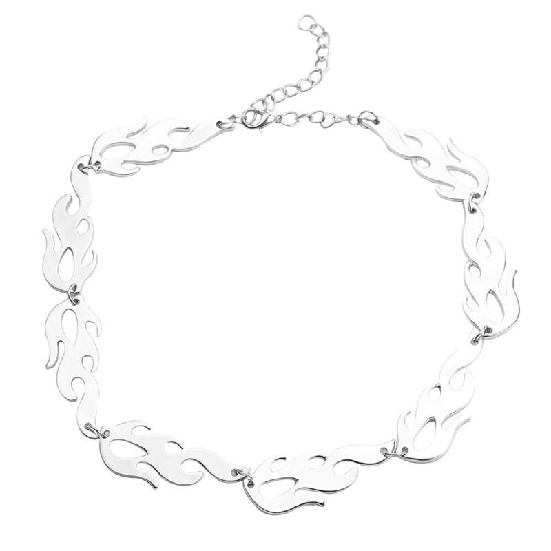 Women Men Fire Flame Necklace Hip Hop Rock Jewelry Accessories Wave Sun Choker
