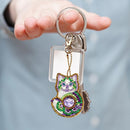 4pcs DIY Full Drill Special Shaped Diamond Painting Cat Women Bag Keychain Gift
