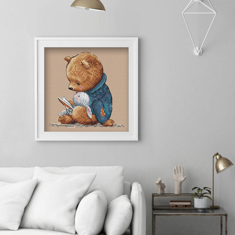 11CT Printed Partial Cross Stitch DIY Bear Rabbit Hand Painting Room Decoration