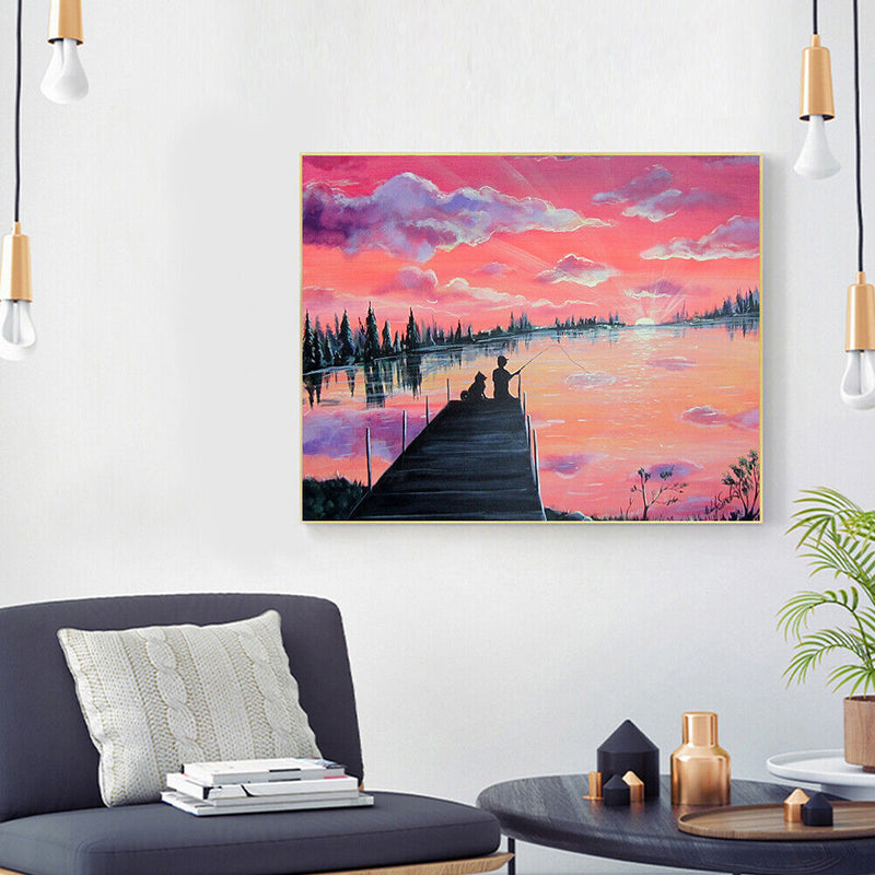 Frameless Sunrise Fishing Oil Paint By Numbers Kit Handmade Drawing On Canvas