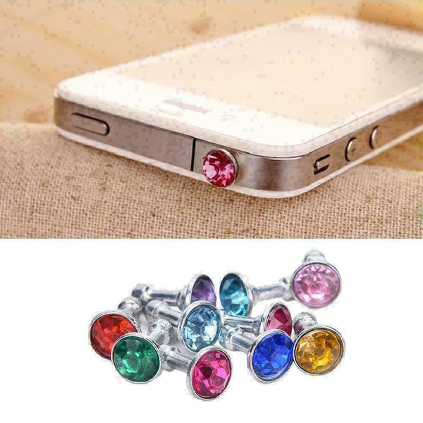 2 x Bling Diamond Mixed Crystal 3.5mm Earphone Jack Stop H2X7 I5T8 T4W0 G3S8