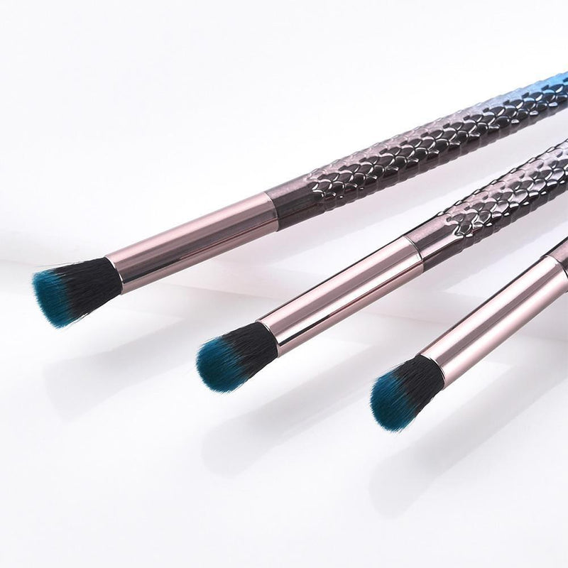 10pcs Mermaid Fish Hook Fan Shaped Foundation Powder Makeup Brushes Set(A)