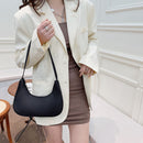 Women Solid Color Nylon Tote Bag Crescent Zipper Top-handle Bag (Black)