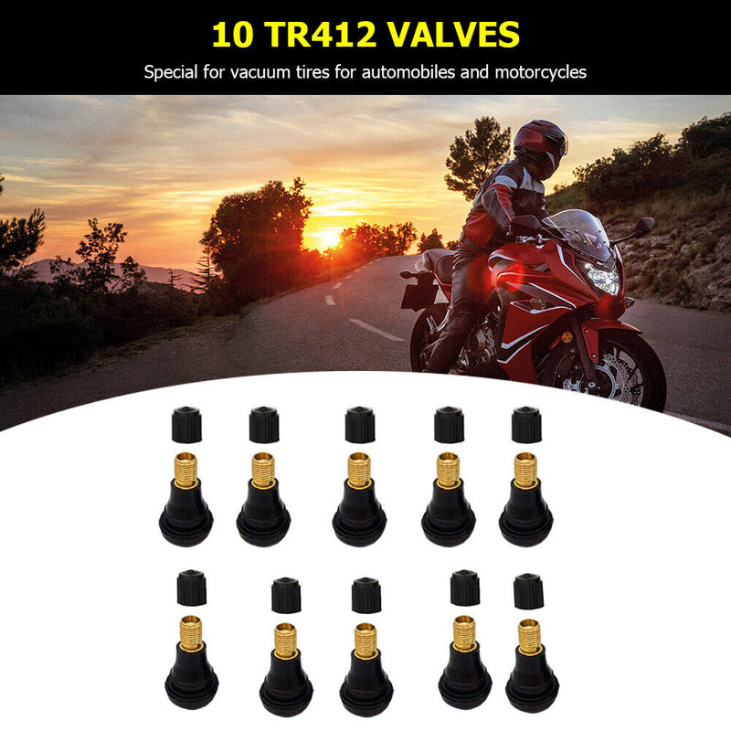 10pcs TR412 Tubeless Tire Valves Snap-in Rubber Valve Stems for Car Motorcy