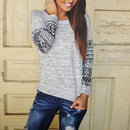Women Patchwork Tees O-Neck Casual Loose Cotton Tops Long Sleeve T-Shirts/M