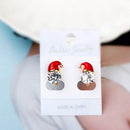 Christmas Snowman Hat Earrings Zircon Diamond Ear Studs Women Jewelry Gift