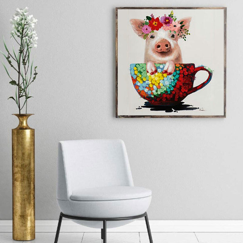 Coffee Cup Pig DIY Diamond Painting Kits Full Round Drill Wall Decor Art Cr