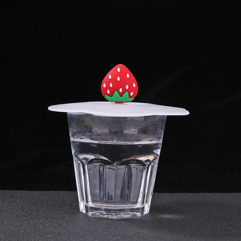 5pcs Silicone Cup Cover Heat-resistant Leak Proof Cartoon Lid(Strawberry)