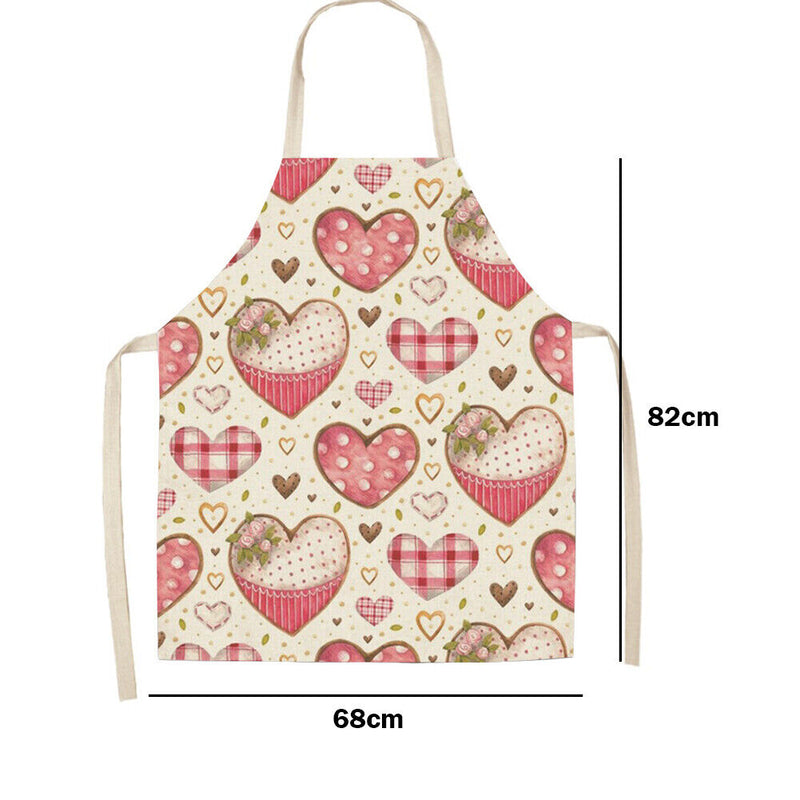 Heart Print Kitchen Linen Apron Waterproof Home Cooking Bibs (82x68cm)