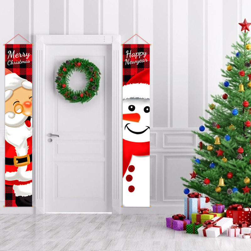 DIY Merry Christmas Snowman Door Curtain Couplet Banner Hanging Flag Xmas Decor