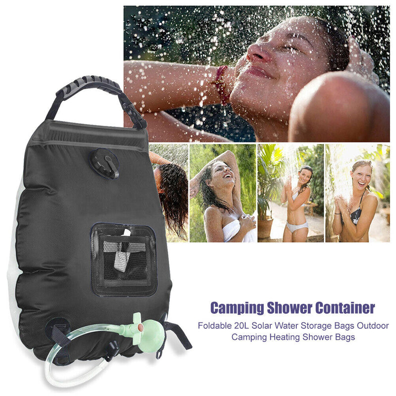 Outdoor Camping Water Storage Bag Portable Solar Shower Bath Bags (Black) Newly