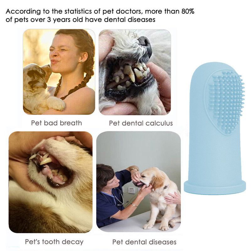 Silicone Dog Cat Finger Toothbrush Bad Breath Care Teeth Cleaning (Blue) Newly
