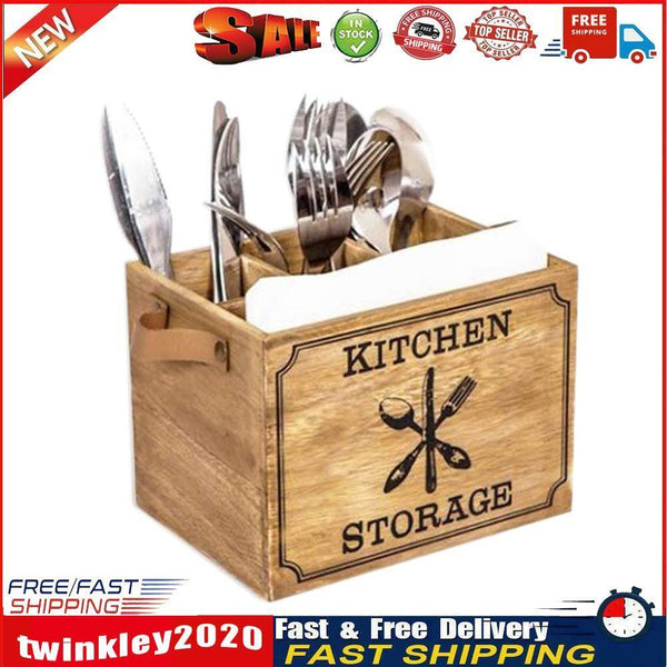 Wooden Cutlery Basket Kitchen Fork Chopstick Bucket Drainer Storage Box Newly
