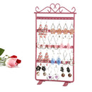 Earrings Necklace Ear Studs Jewelry Display Rack Metal Stand Holder(Pink)