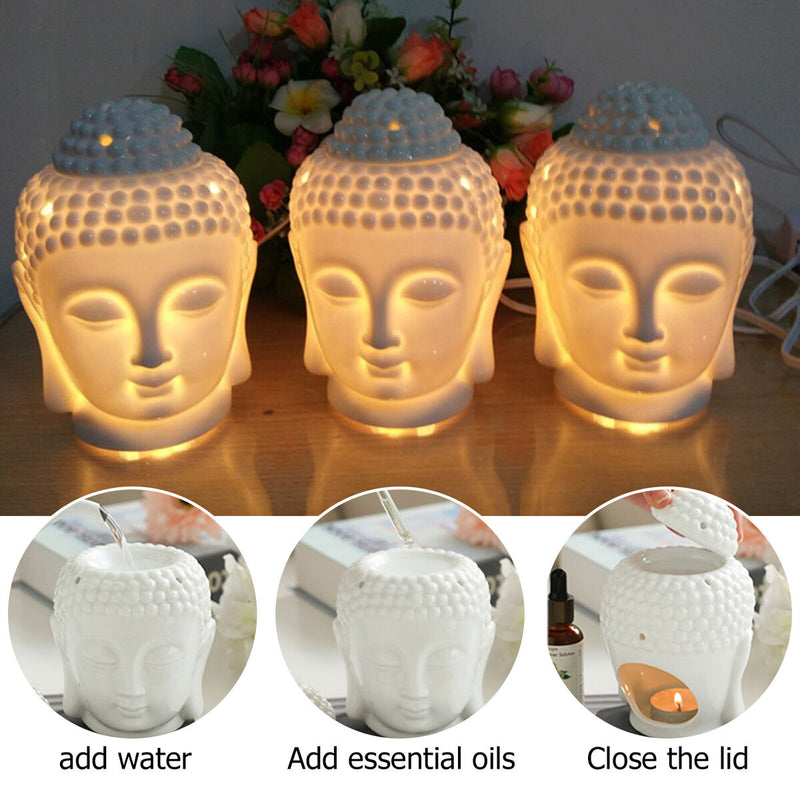Essential Oil Burner Diffuser, Ceramic Buddha Head Aroma Candle Holders Newly
