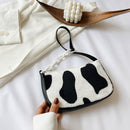 Plush Handbags Female Cow Print Shoulder Underarm Bag Chain Tote Purses (2)