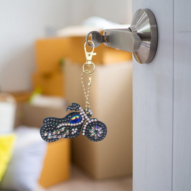 Motorcycle Special Shaped DIY Bright Diamond Painting Kit Keychain for Bag Newly