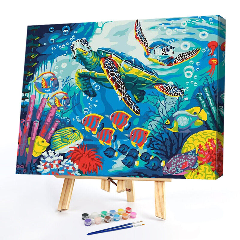 DIY Oil Painting By Numbers Kits Sea Turtle Hand Painted Canvas Drawing Picture