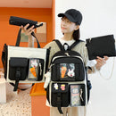 4pcs Canvas Backpack School Bags Set for Teenage Girls Students Female Bookbags