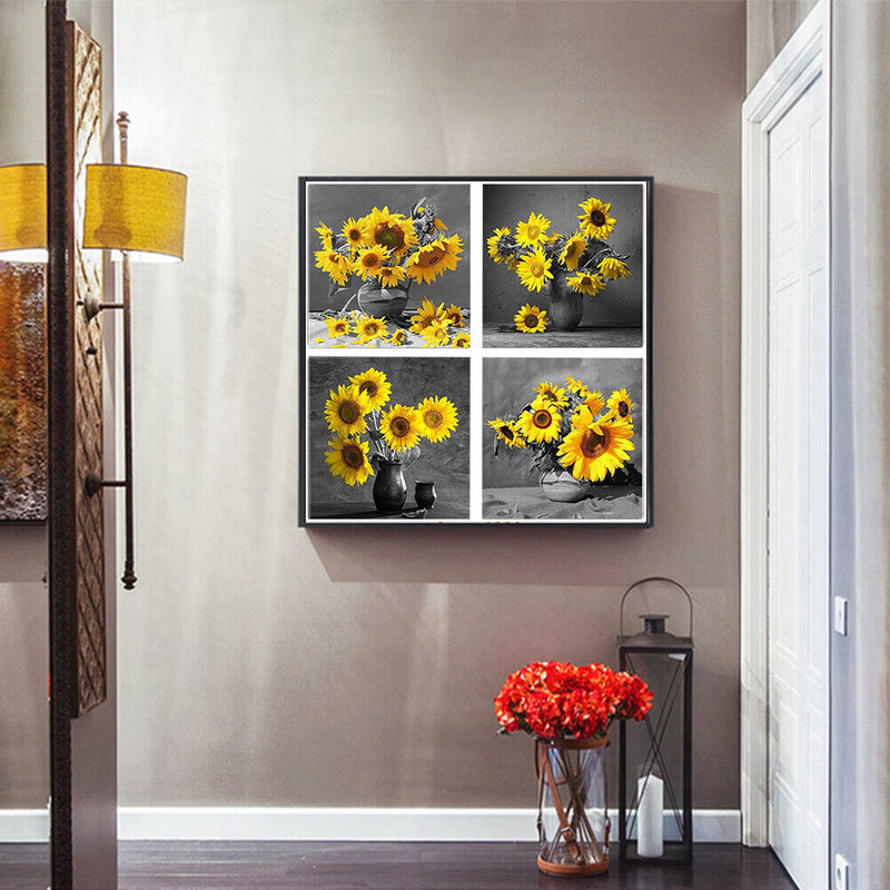 DIY Hand Painted 4 Panel Paint By Numbers Oil Canvas Pictures Sunflower Kit Gift