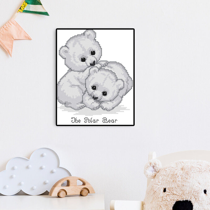14CT Printed Partial Cross Stitch Handcraft Polar Bear Artwork Wall Decor