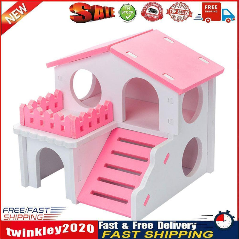 Pet Hamster House with Ladder Nest Log Cabin Animal Sleeping Toys (Pink) Newly
